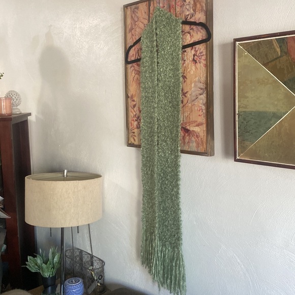 BOHO CHUNKY KNIT LONG WOVEN SCARF TASSELS SAGE MINT GREEN COZY WARM OS - Picture 14 of 14